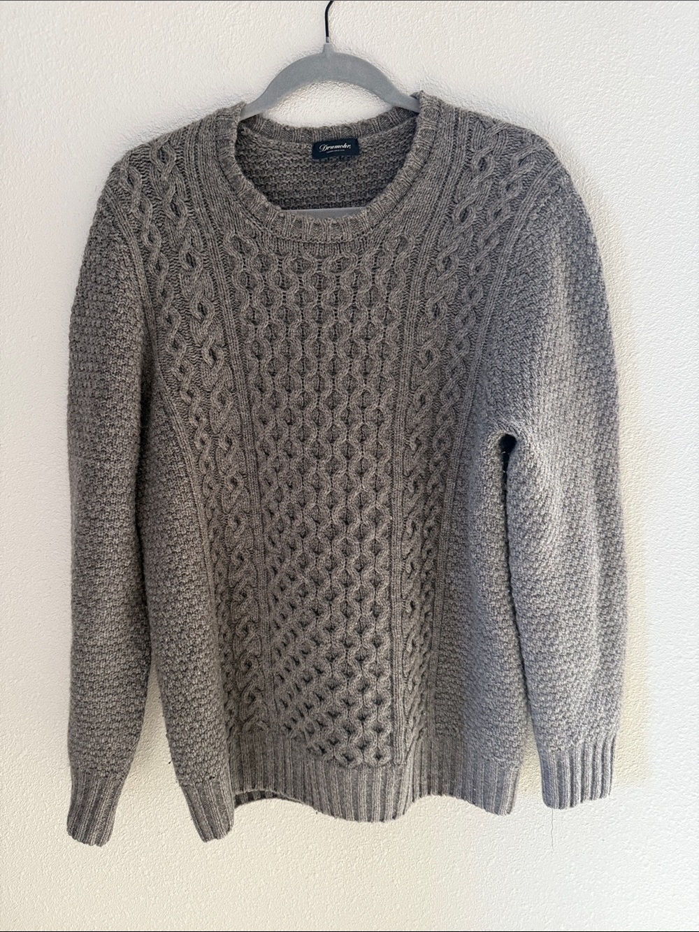 Drumohr, Scotland, Heather Grey Cable Knit Sweater - size 50 (US 40, med/large)